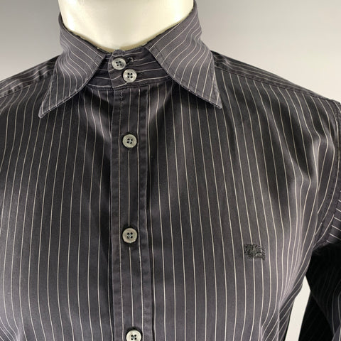 BURBERRY LONDON Size S Black White Pinstripe Cotton Button Up Long Sleeve Shirt