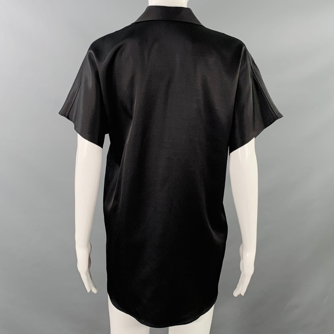 THE ROW Size XS Giuseppina Black Silk Wool Short Sleeve Casual Top