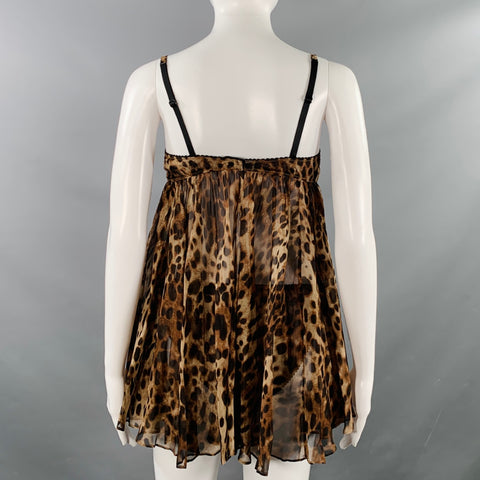 SKIMS DOLCE GABBANA Size S Brown Beige Silk Animal Print Babydoll Lingerie Set