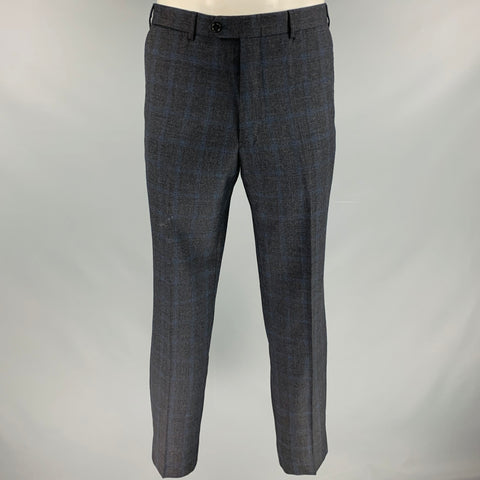 ARMANI COLLEZIONI Size 42 Navy Black Plaid Virgin Wool Suit