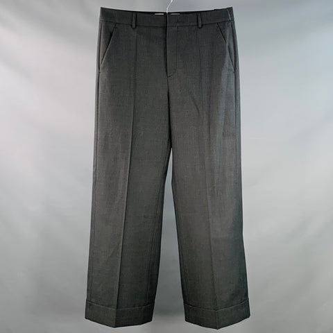 VALENTINO Size 36 Grey Charcoal Virgin Wool Cuffed Wide Leg Dress Pants