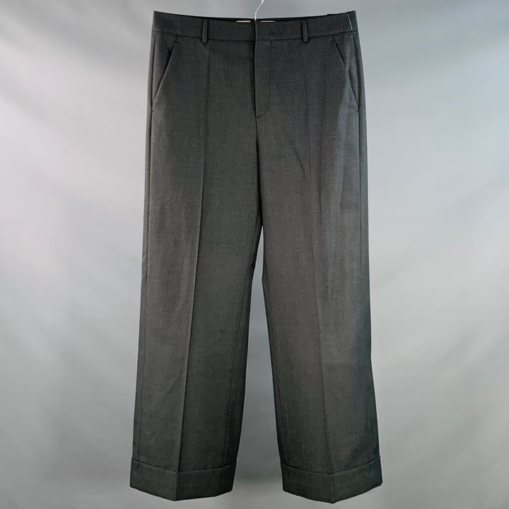 VALENTINO Size 36 Grey Charcoal Virgin Wool Cuffed Wide Leg Dress Pants