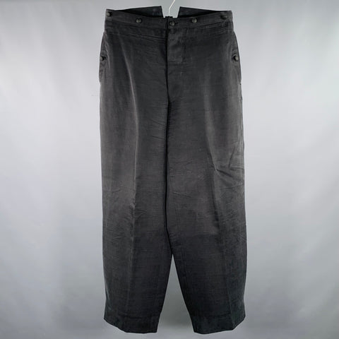 YOHJI YAMAMOTO Size M Black Textured Silk Wide Leg Dress Pants