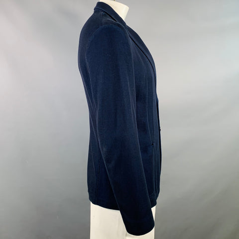 ARMANI COLLEZIONI Size XL Navy Blue Textured Cotton Jacket
