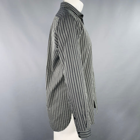 SAINT LAURENT Size 40 Black Grey Stripe Cotton Spread Collar Long Sleeve Shirt