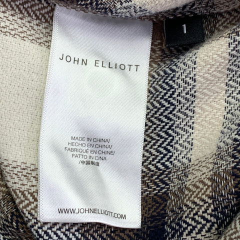 JOHN ELLIOTT Size S Beige Blue Brown Plaid Cotton One Pocket Long Sleeve Shirt