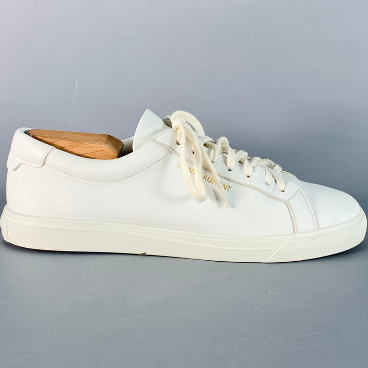 SAINT LAURENT Size 7 White Leather Logo Low Top Sneakers