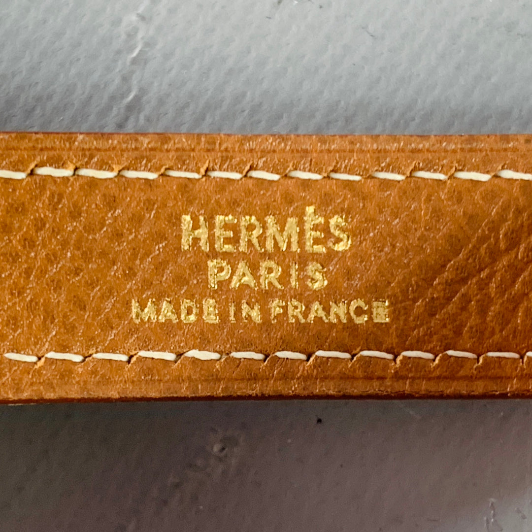 HERMES Tan Gold Chain Link Leather Glove Holder Ring