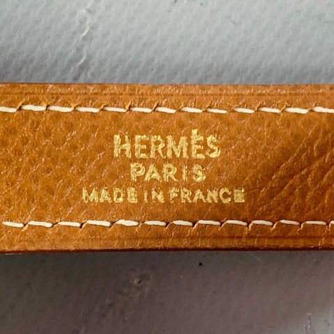 HERMES Tan Gold Chain Link Leather Glove Holder Ring