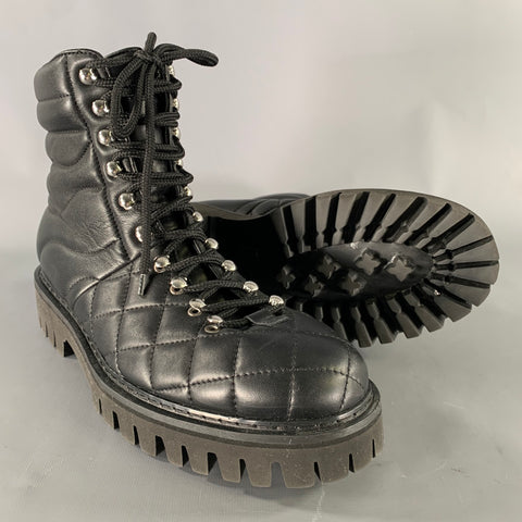 JOHN GALLIANO Size 10 Black Quilted Leather Hike Boots