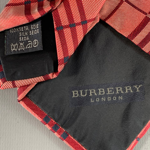 BURBERRY LONDON Red Black Iridescent Plaid Silk Tie