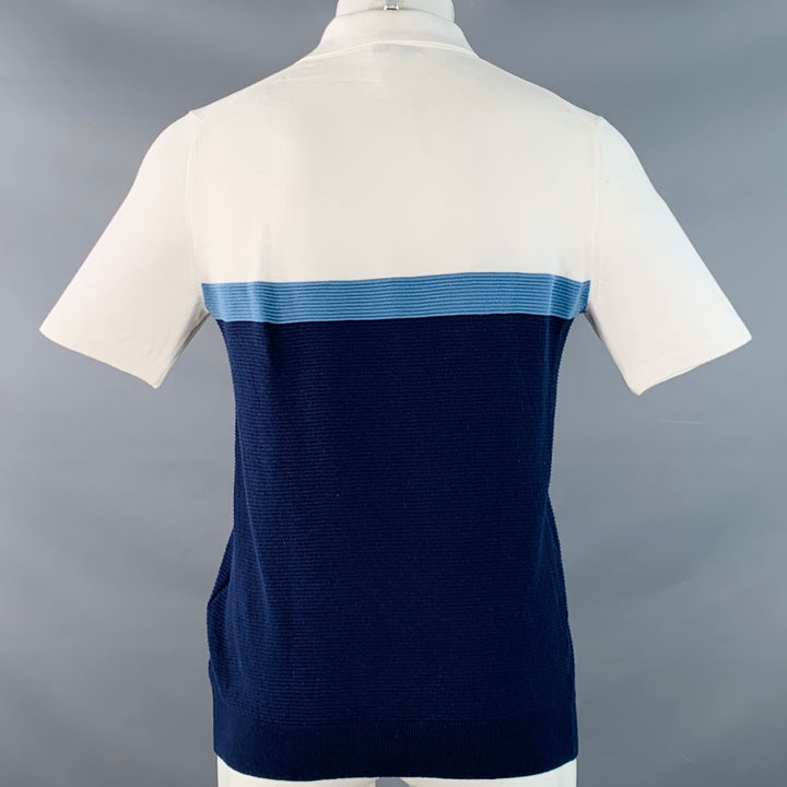 REISS Size S Christie White Blue Navy Stripe Cotton Half Placket Polo