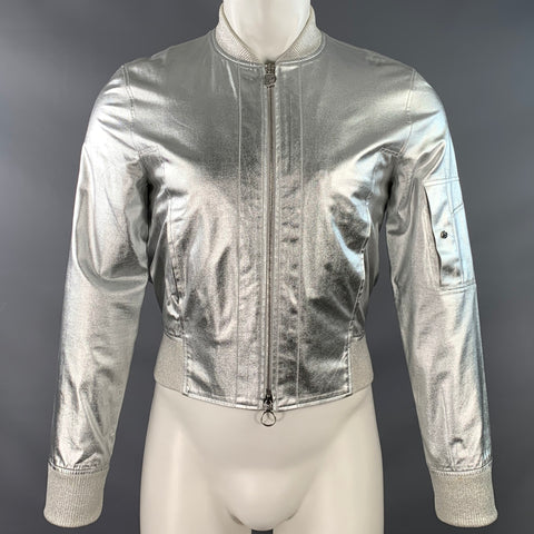 PACO RABANNE Size 38 Silver Shimmer Viscose Bomber Jacket