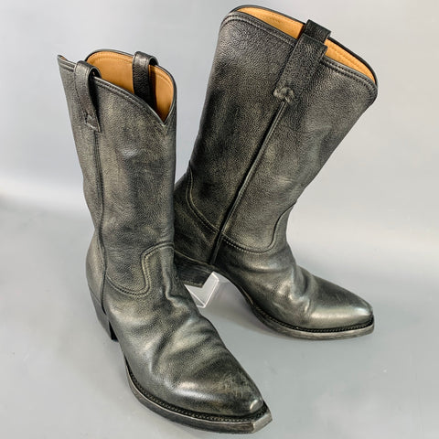 PRADA Size 8 Black Distressed Leather Pull On Western Cowboy Boots