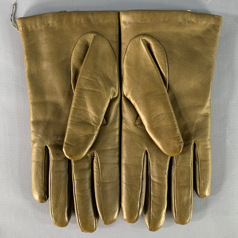 J.CREW Size S Green Olive Leather Cashmere Lined Gloves