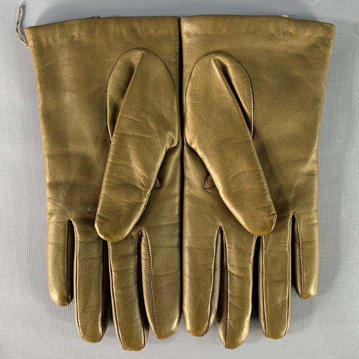 J.CREW Size S Green Olive Leather Cashmere Lined Gloves