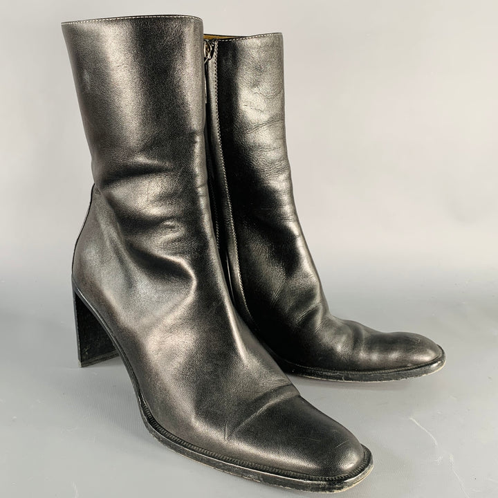 GUCCI Size 10 Black Leather Side Zipper Boots