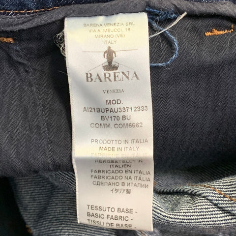 BARENA Size 34 Indigo Twill Cotton Tapered Cargo Jeans