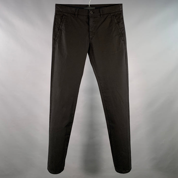 PRADA Size 32 Black Twill Cotton Flat Front Slim Straight Casual Pants