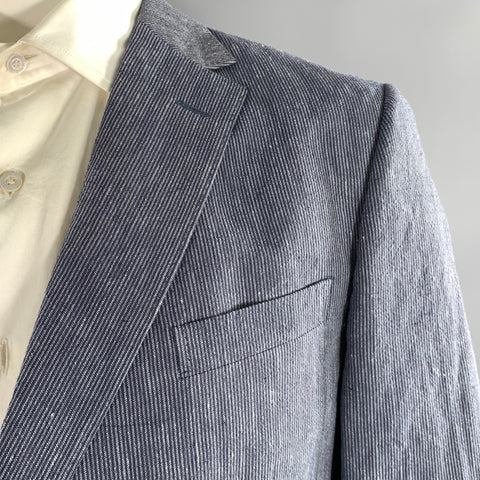 Z ZEGNA Chest Size 48 Navy White Pinstripe Linen Cotton Notch Lapel 38 30 Suit