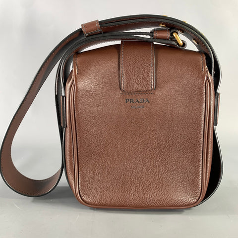 PRADA Brown Crackled Leather Cross Body Bag