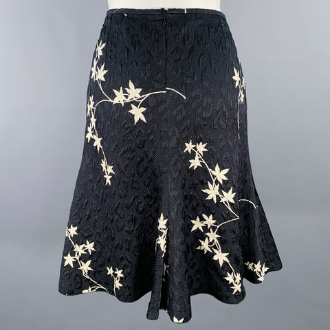 ARMANI COLLEZIONI Size 4 Black White Silk Wool Floral A-Line Below Knee Skirt