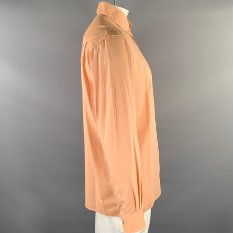 ERMENEGILDO ZEGNA Size L Orange Herringbone Cotton Button Down Long Sleeve Shirt