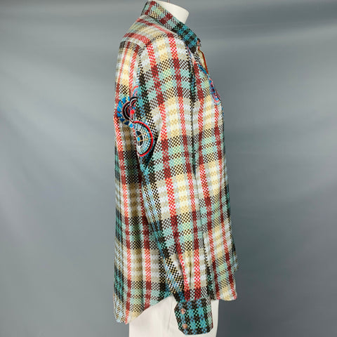 ROBERT GRAHAM Size L Limited Edition Multi Color Checker Silk Long Sleeve Shirt
