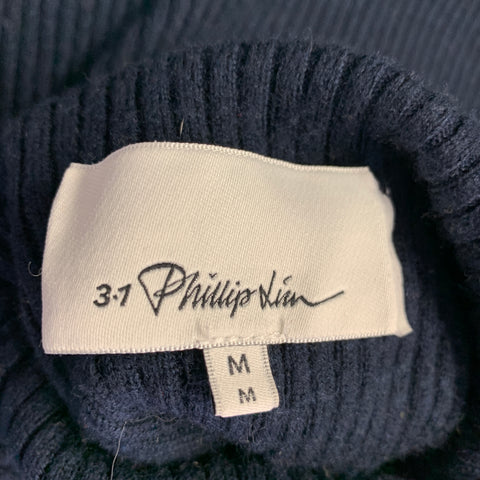3.1 PHILLIP LIM Size M Navy Wool Blend Ribbed Pullover