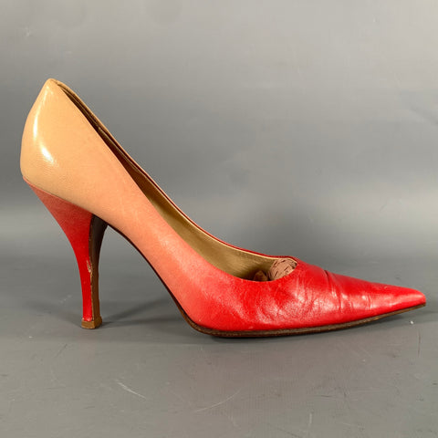 PRADA Size 8.5 Red Camel Leather Ombre Pointed Toe Pumps