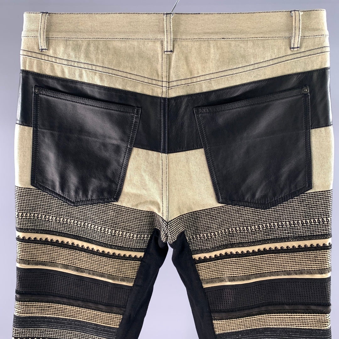 PHILLIP LIM Size 32 Cream Black Panel Cotton Jeans