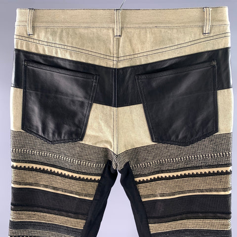 PHILLIP LIM Size 32 Cream Black Panel Cotton Jeans