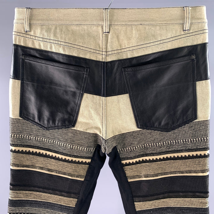 PHILLIP LIM Size 32 Cream Black Panel Cotton Jeans