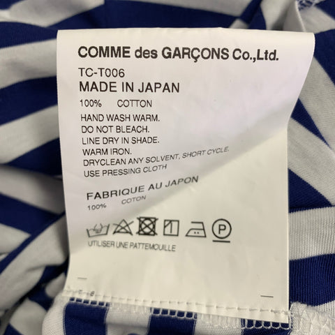 COMME des GARCONS Size S White Blue Cotton Stripe Short Sleeve Casual Top