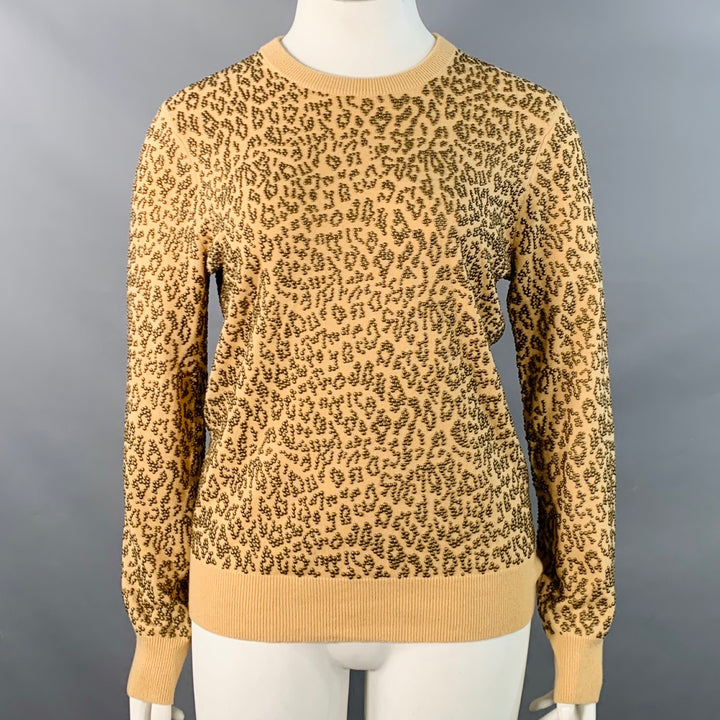 MICHAEL KORS COLLECTION Size L Tan Copper Cashmere Studded Animal Print Sweater
