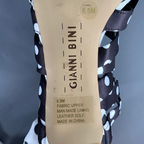 GIANNI BINI Size 6.5 Black White Satin Polka Dot Strappy Sandals