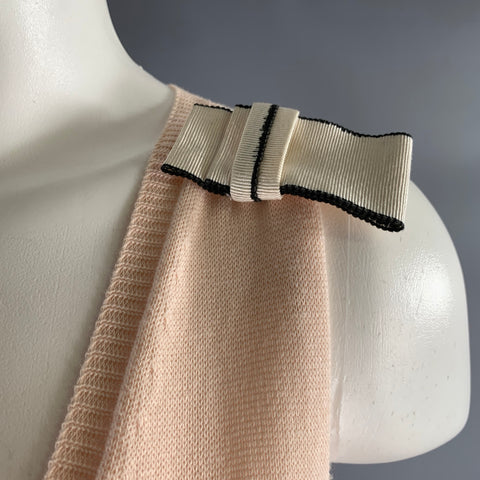 FENDI Size S Cream Peach Cotton Blend Knitted V-Neck Dress