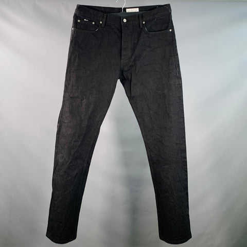 GUSTIN Size 40 151 Black Cotton Selvedge Twill Straight Jeans