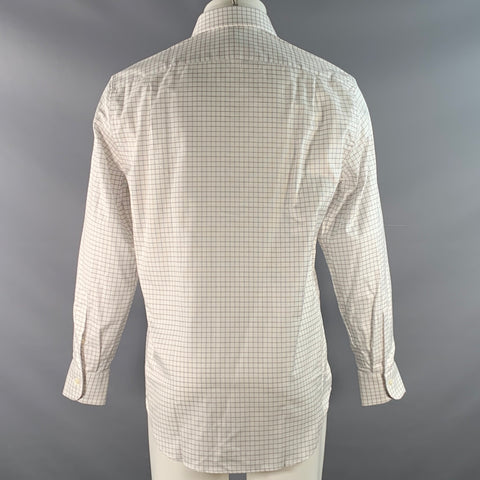 ERMENEGILDO ZEGNA Size M White Blue & Brown Checkered Long Sleeve Shirt