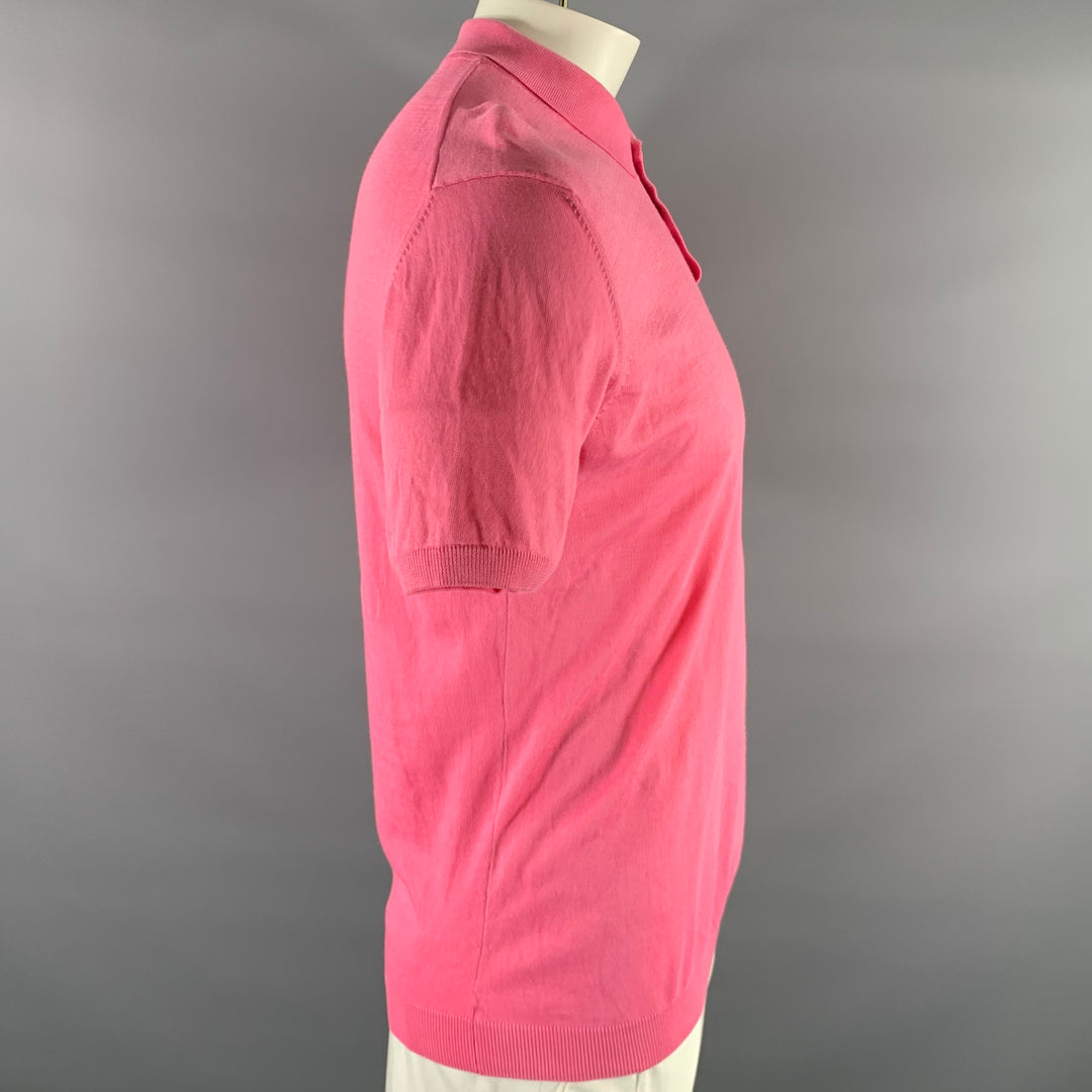 ROBERTO CAVALLI Size XXL Pink Knitted Cotton Buttoned Polo