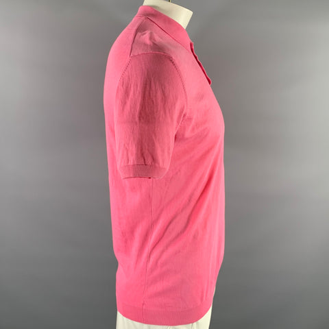 ROBERTO CAVALLI Size XXL Pink Knitted Cotton Buttoned Polo