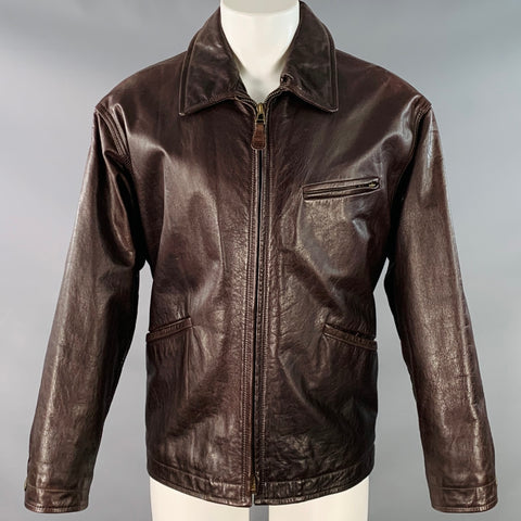 HENRY COTTON'S Size M Brown Leather Zip Up Jacket