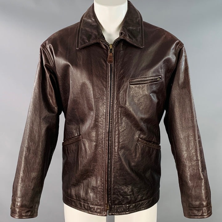 HENRY COTTON'S Size M Brown Leather Zip Up Jacket