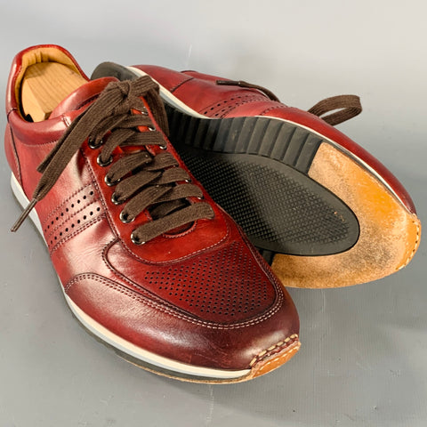 MAGNANNI Size 7 Red Burgundy Perforated Leather Low Top Sneakers
