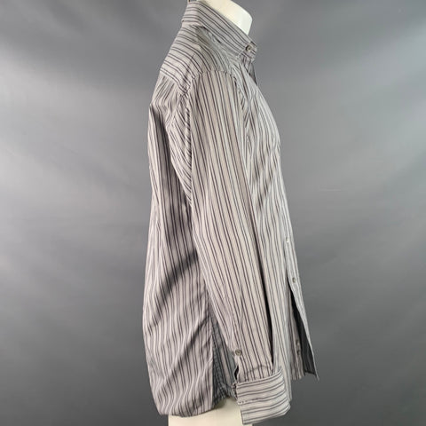 GUCCI Size S Grey Charcoal White Stripe Cotton French Cuffs Long Sleeve Shirt