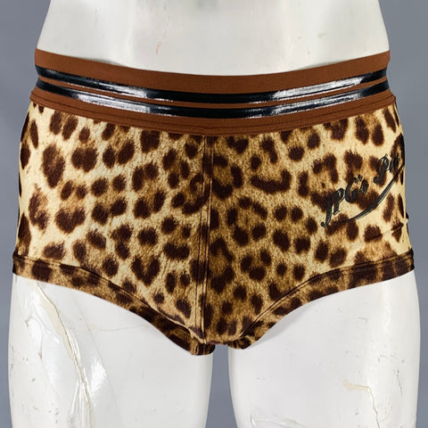 JEAN PAUL GAULTIER Slip de bain Speedo taille L imprimé animal marron clair