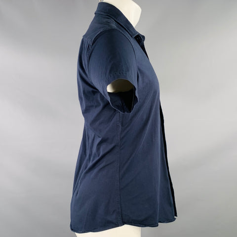 STEELE Size M Navy Cotton Blend Spread Collar Short Sleeve Shirt