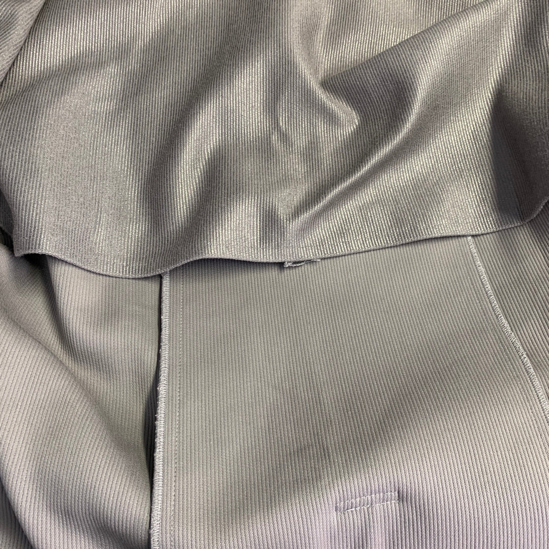 ALAIA Size 10 Grey Silver Cotton Twill Belted Double Breasted Coat