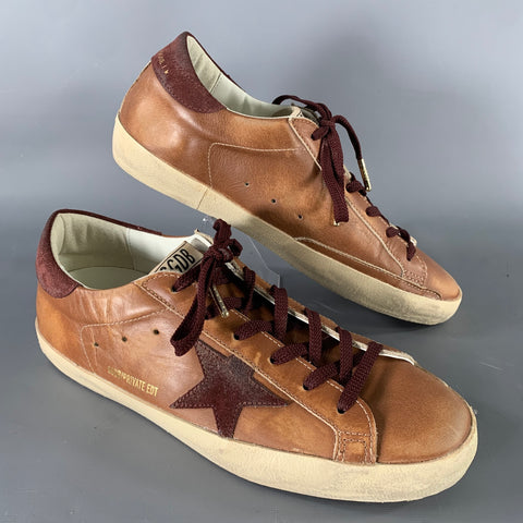 GOLDEN GOOSE Super Star Size 8 Brown Burgundy Leather Sneakers