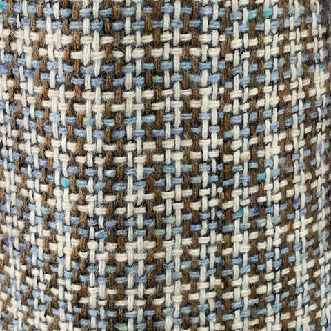 MOSCHINO Size 6 Brown Blue Cream Wool Woven Floral Embellishment Raw Edge Coat